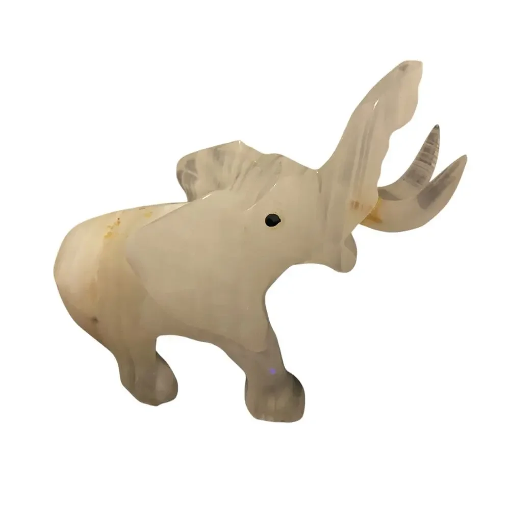 Vintage Hand Carved Elephant Onyx Quartz Lucky Trunk Up 3.5